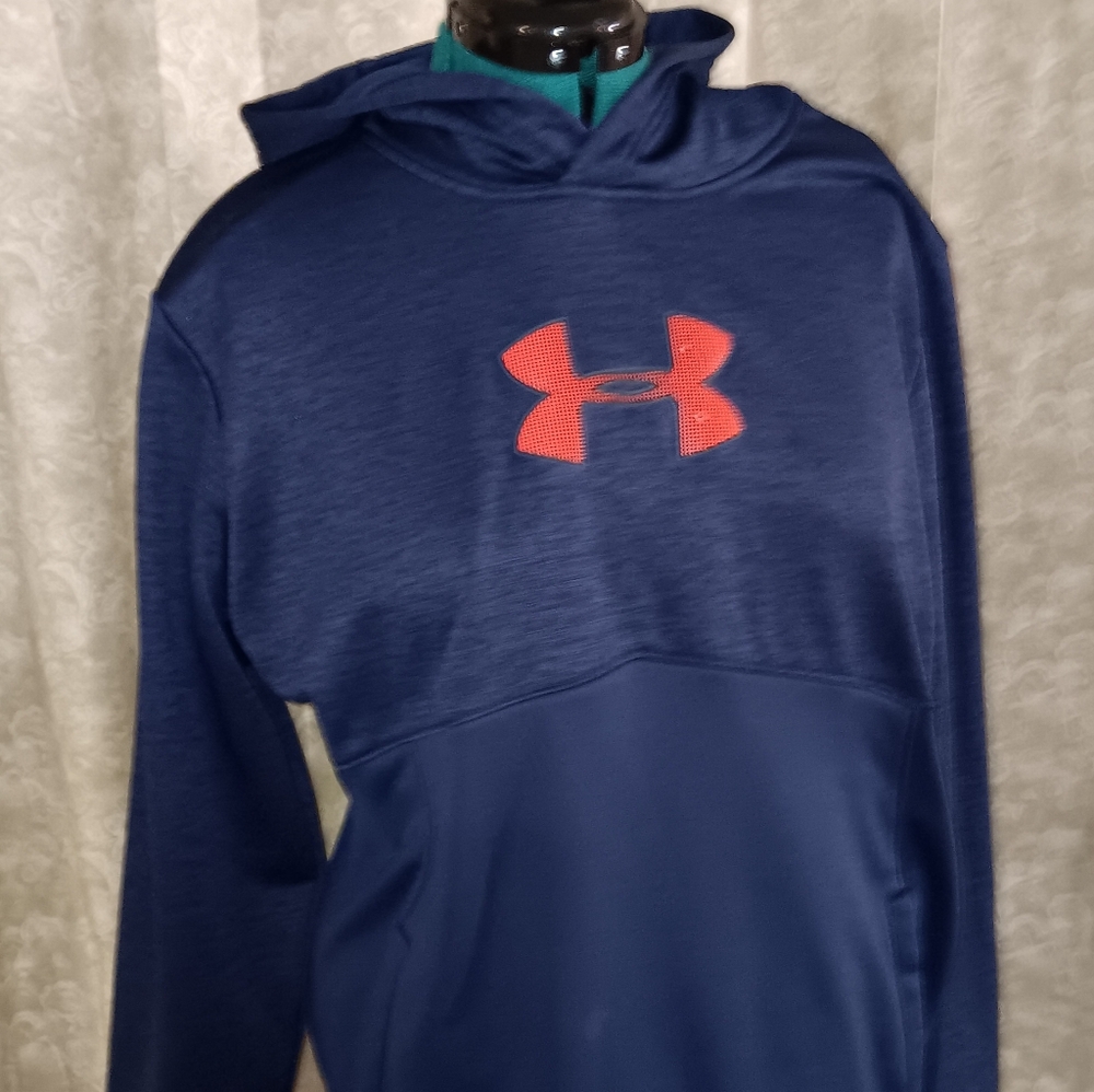 Under Armour Navy Blue Hoodie with Red Logo Size X Large Like New